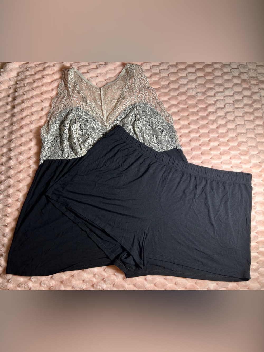 Black & Lace Sleepwear Set – Soft Stretch Size XL